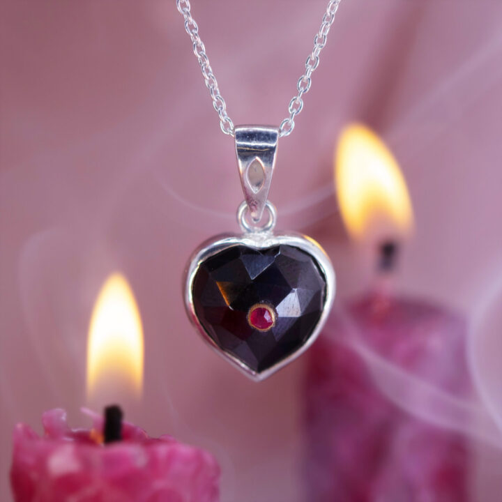 Heart of Devotion Black Spinel and Burmese Ruby Pendant