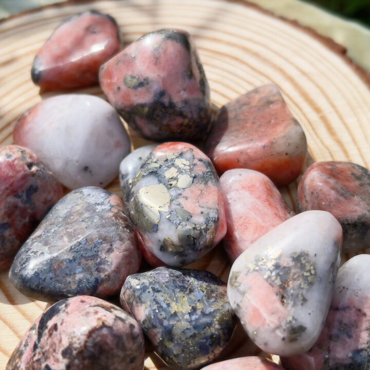 Tumbled Triplite and Wagnerite in Pyrite