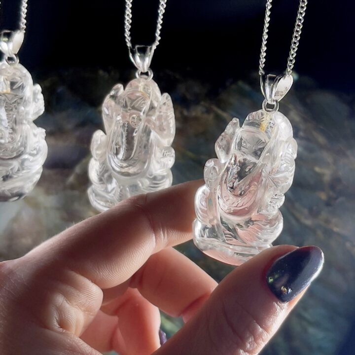 Clear Quartz Ganesha Pendant