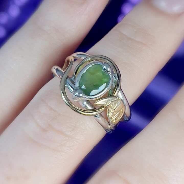 Green Tourmaline with Moon Detail Ring