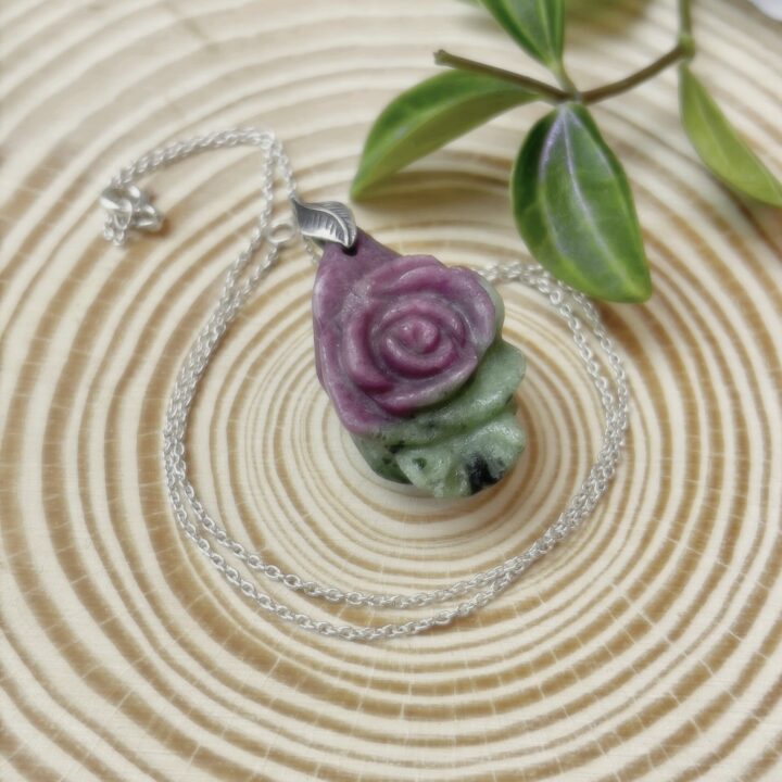 Follow Your Heart Ruby Zoisite Rose Pendant