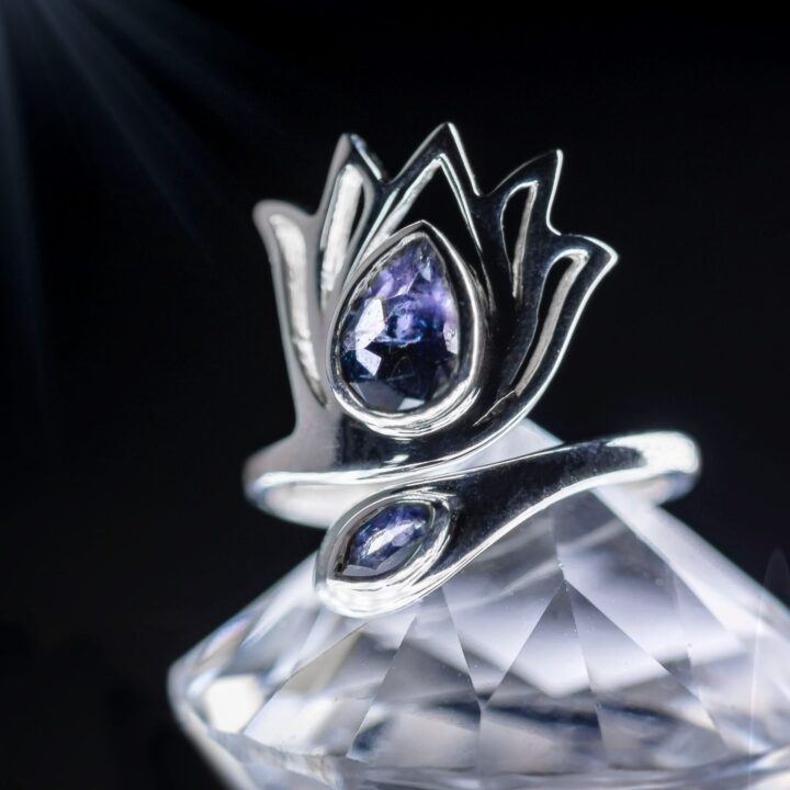 Grow Toward the Light Iolite Lotus Bypass Ring