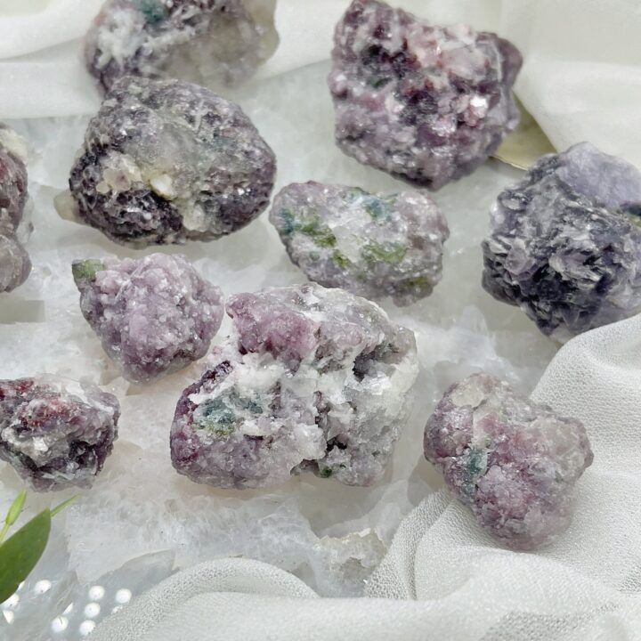 Natural Lepidolite with Albite and Green Tourmaline