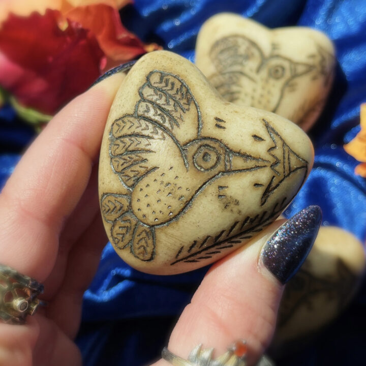 White Alabaster Hummingbird Heart