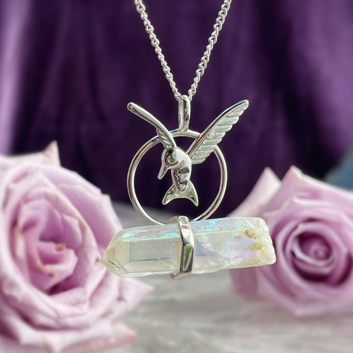 Divine Joy Angel Aura Quartz Hummingbird Pendant