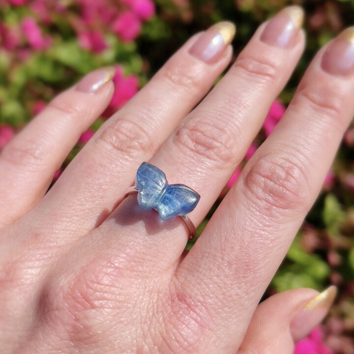Blue Kyanite Aligned Transformation Butterfly Ring