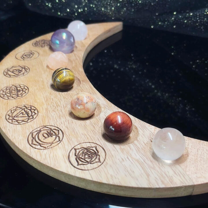 Wooden Crescent Moon Chakra Sphere Stand