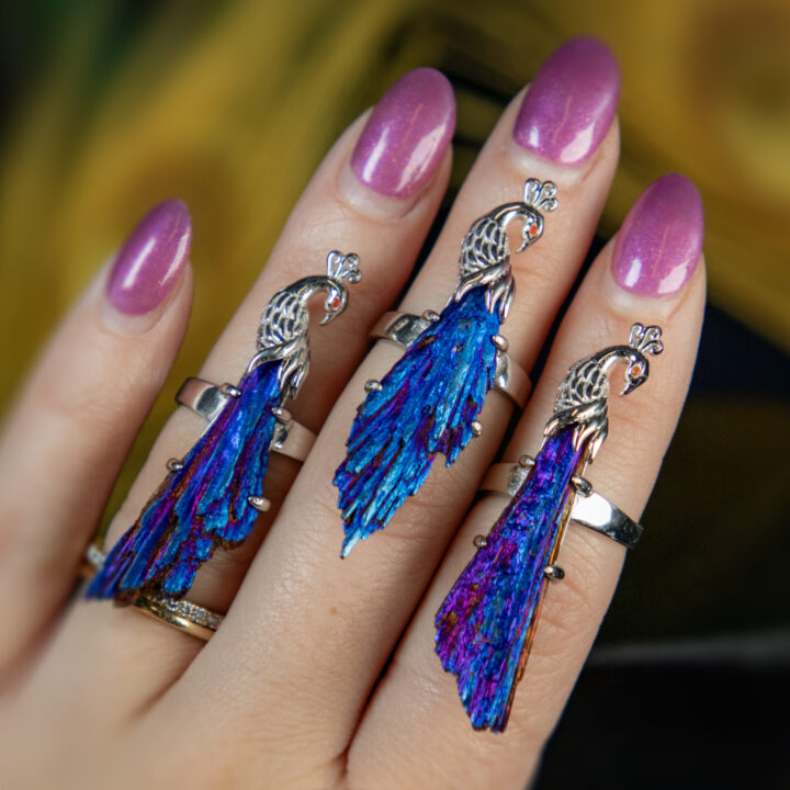 Peacock Titanium Aura Black Kyanite Ring