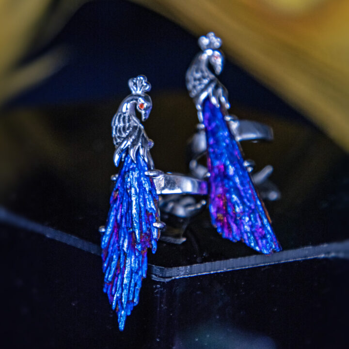 Peacock Titanium Aura Black Kyanite Ring