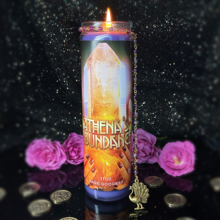 Athenas Abundance Intention Candle with Peacock Lariat