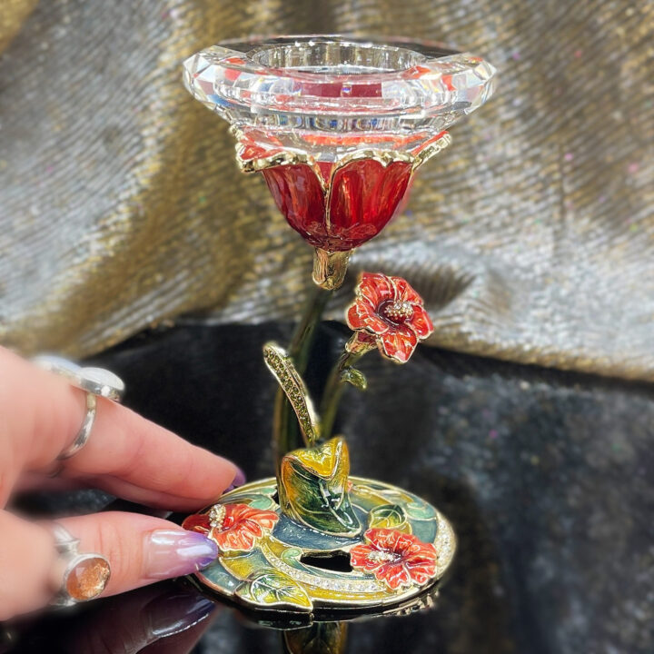 Crystal and Enamel Flower Candle Holder