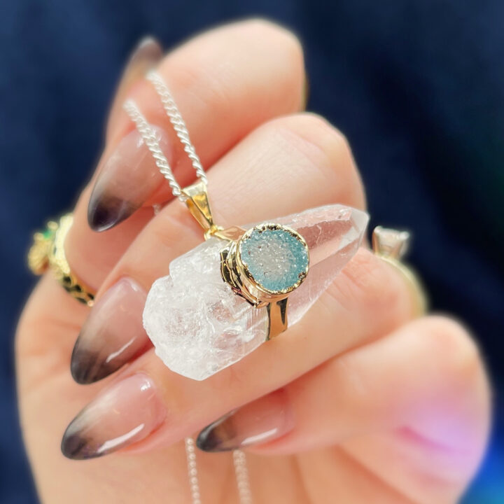 Intuitively Chosen Clear Quartz with Agate Geode Pendant
