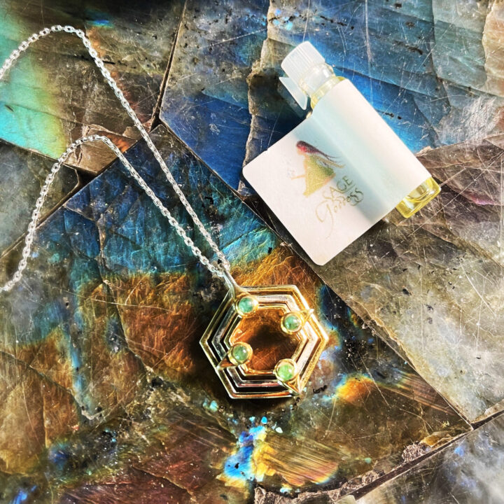 Manifest Prosperity Citrine and Emerald Pendant with Intuitively Chosen Perfume Sample