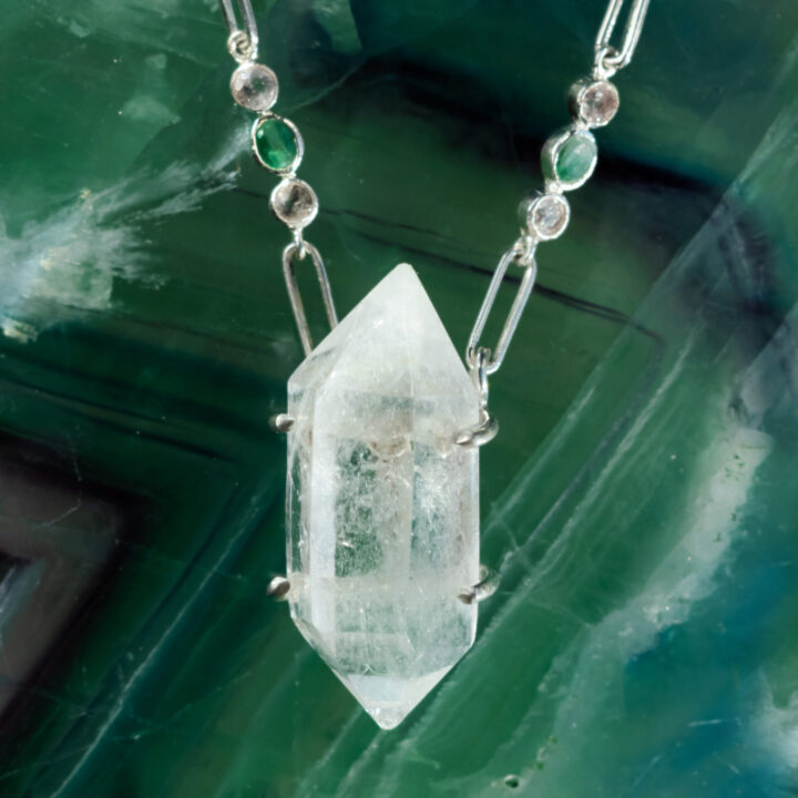 Supreme Wisdom Clear Quartz, Herkimer Diamond & Emerald Necklace