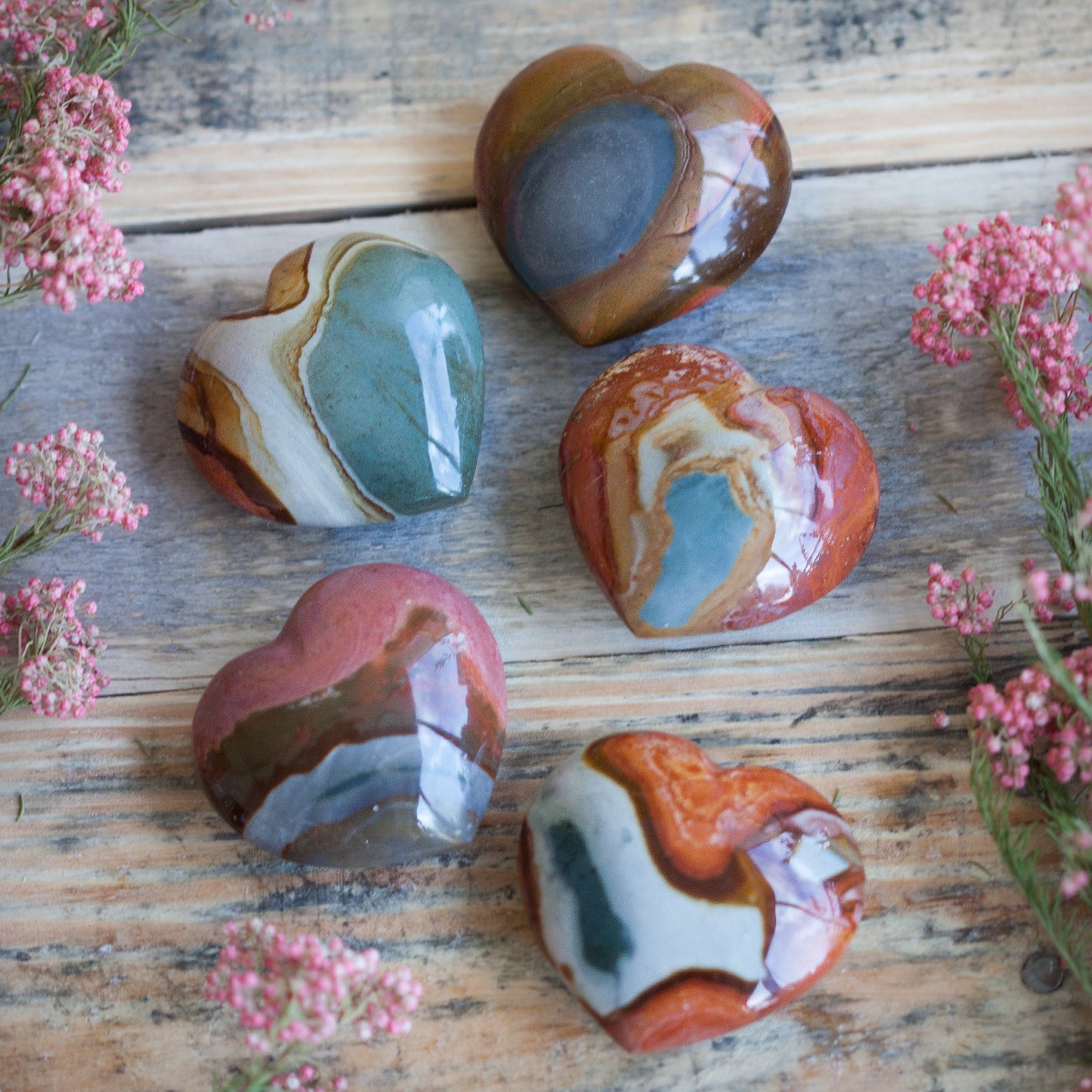 Polychrome Jasper Hearts For Remarkable Grounding And Stability