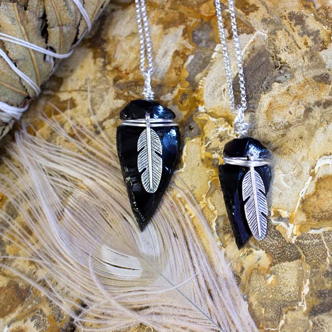 Black Obsidian Arrowhead Necklace Handcrafted Wire Wrapped 