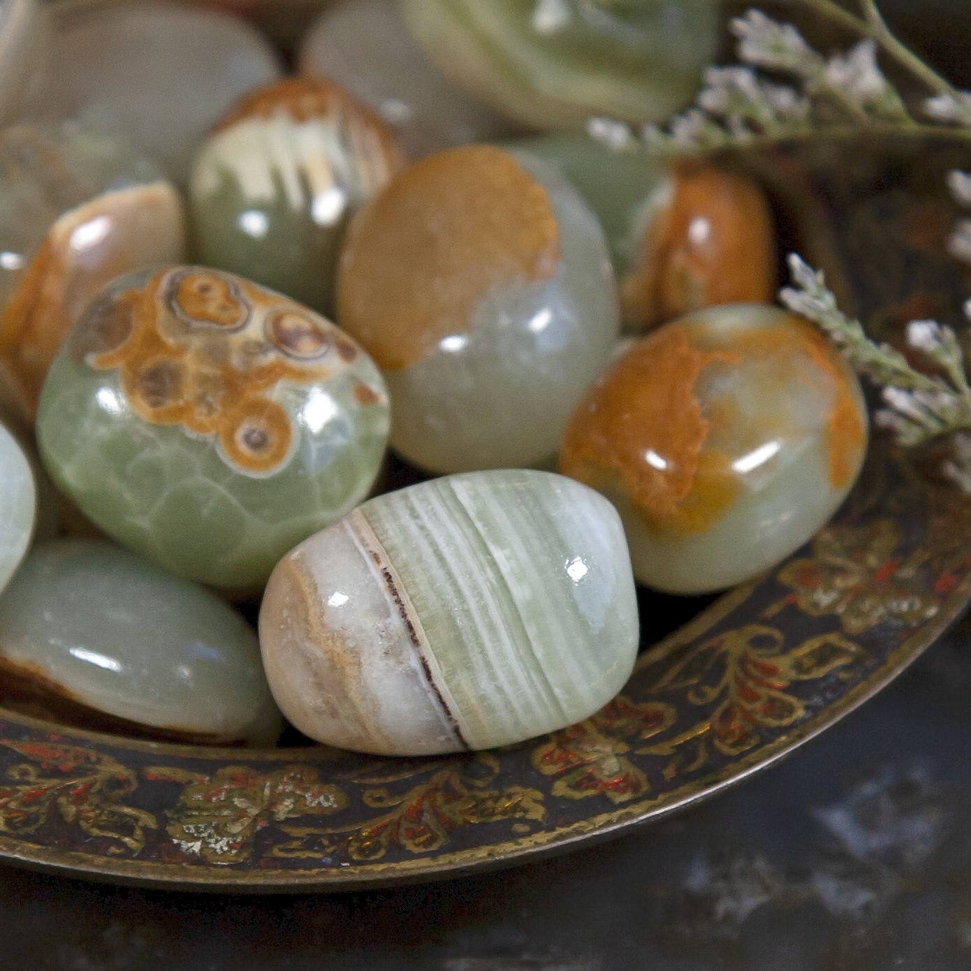 Sage Goddess Tumbled Green Onyx for calm and endurance