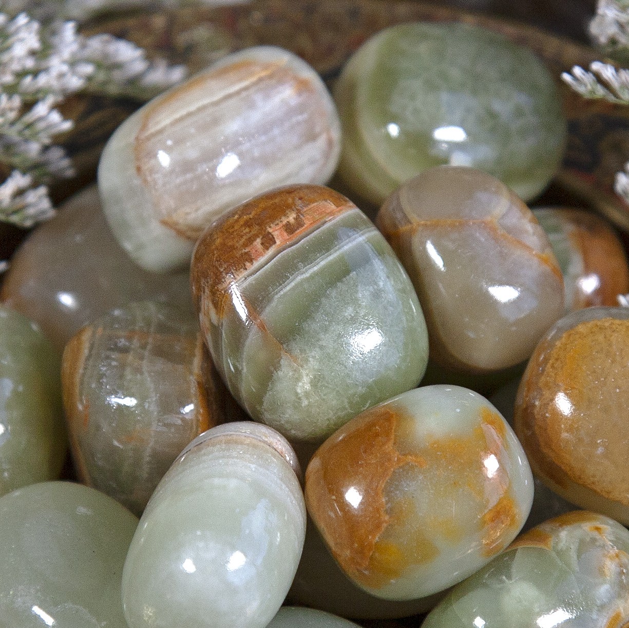 Sage Goddess Tumbled Green Onyx for calm and endurance