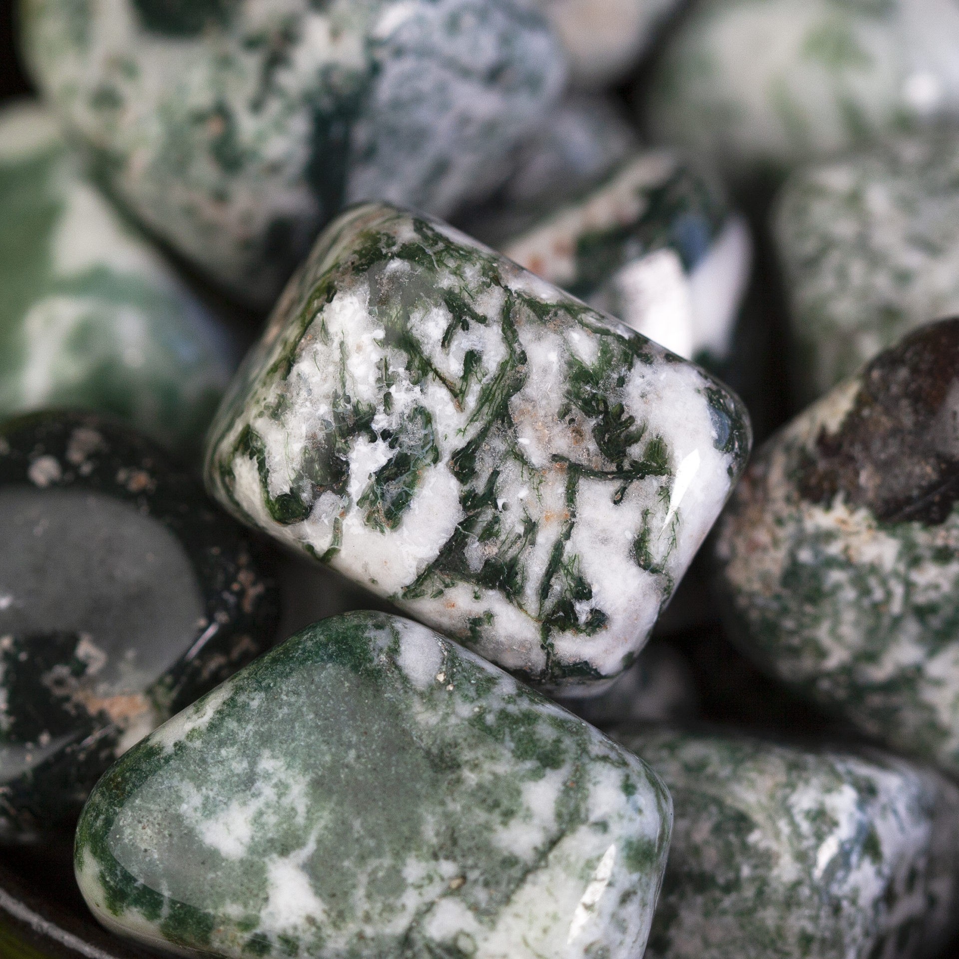 Sage Goddess Medium Tumbled Green Flower Agate for positivity