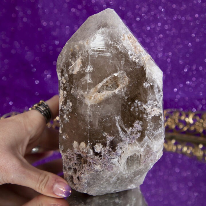 Natural Smoky Lemurian Quartz with Lepidolite Generator