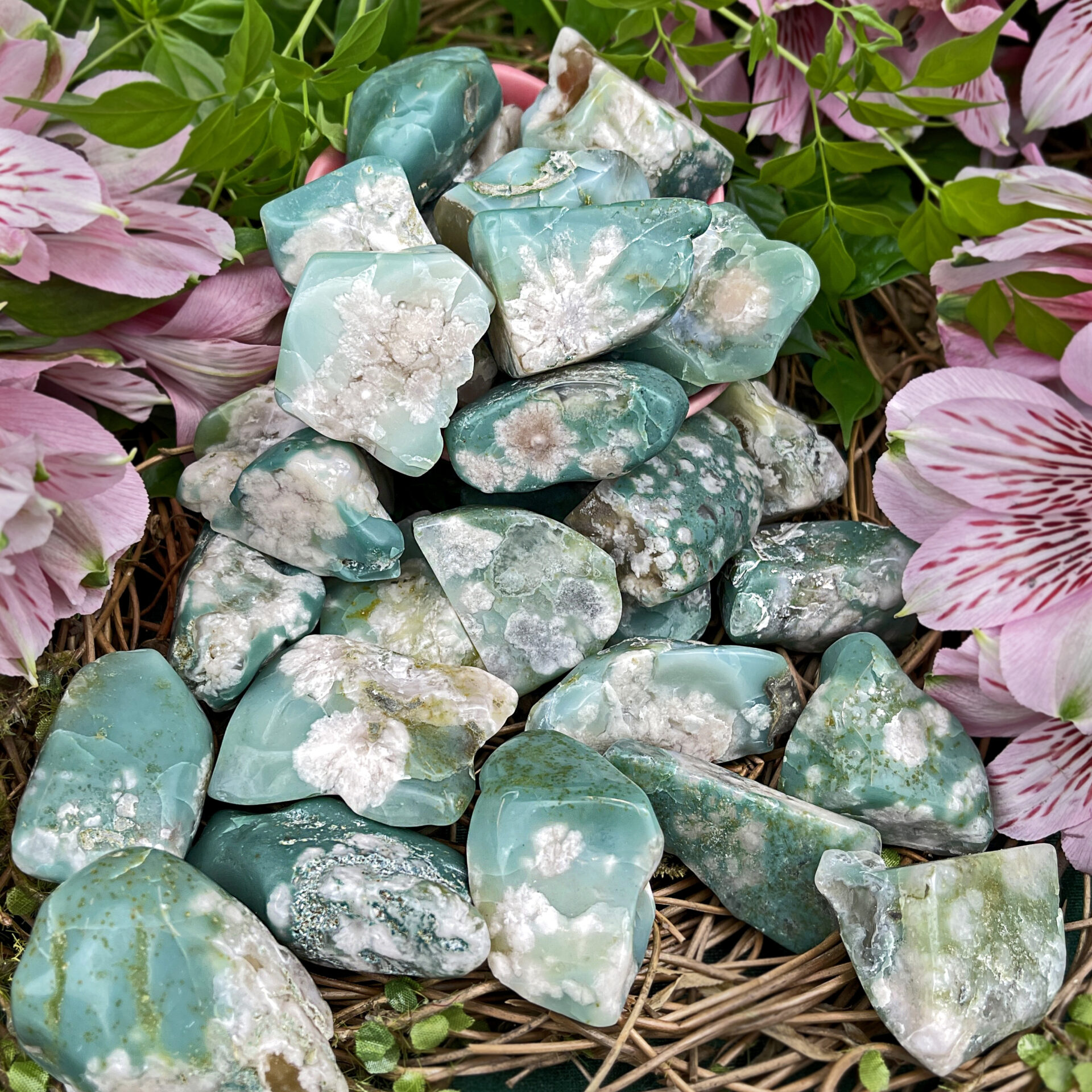 Medium Tumbled Green Flower Agate