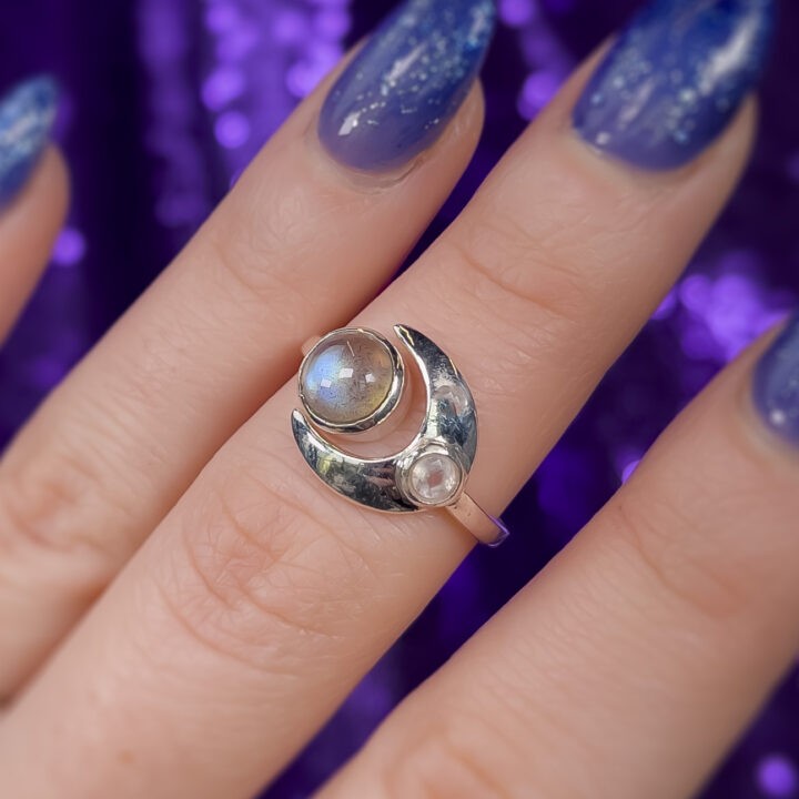 Labradorite and Moonstone Moon Ring