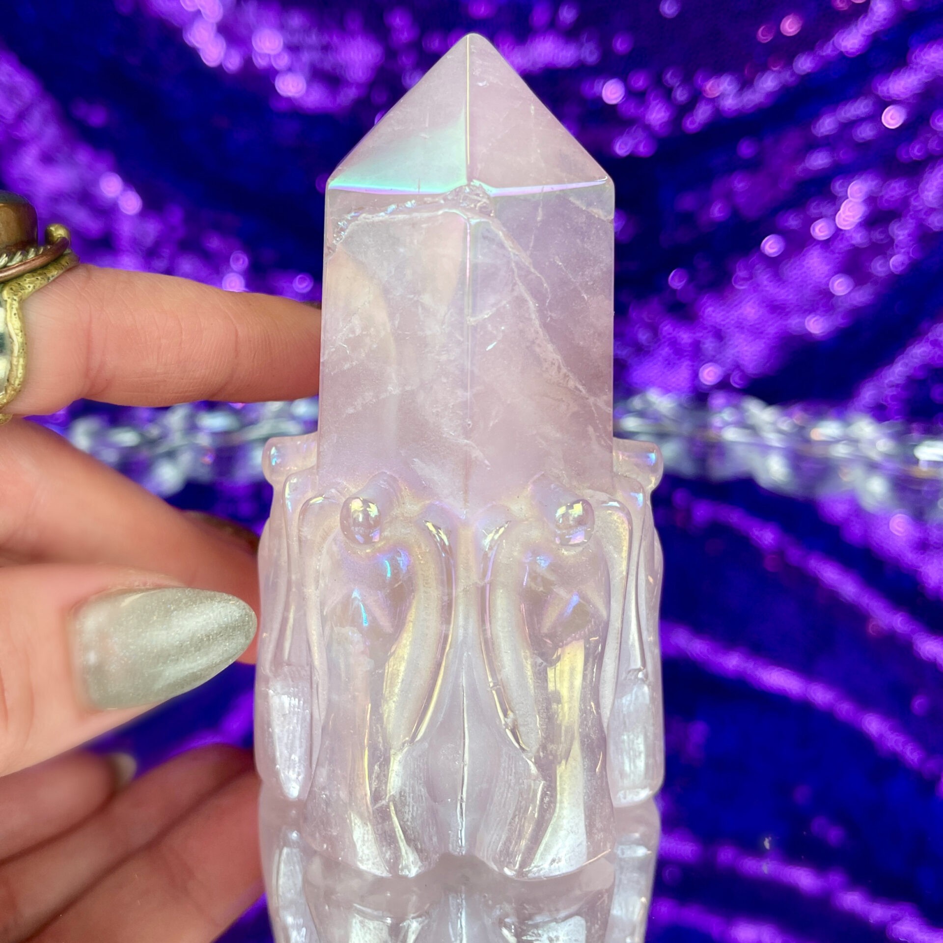 Sage Goddess Gemstone Sale: Angel Aura Quartz Point Ring