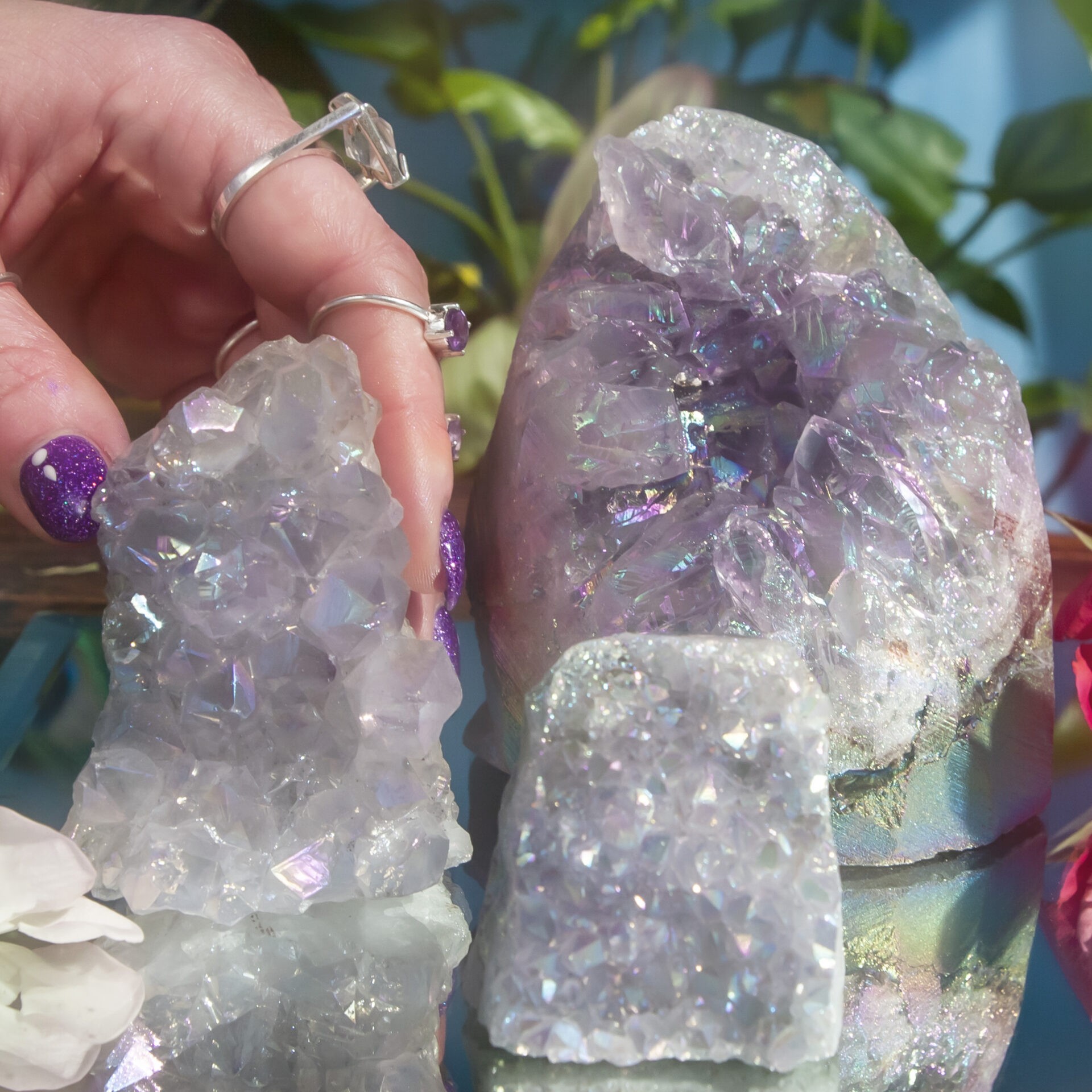 CRYSTAL HEALING BRACELETS (set of 3) plus AMETHYST GEODE Malachite