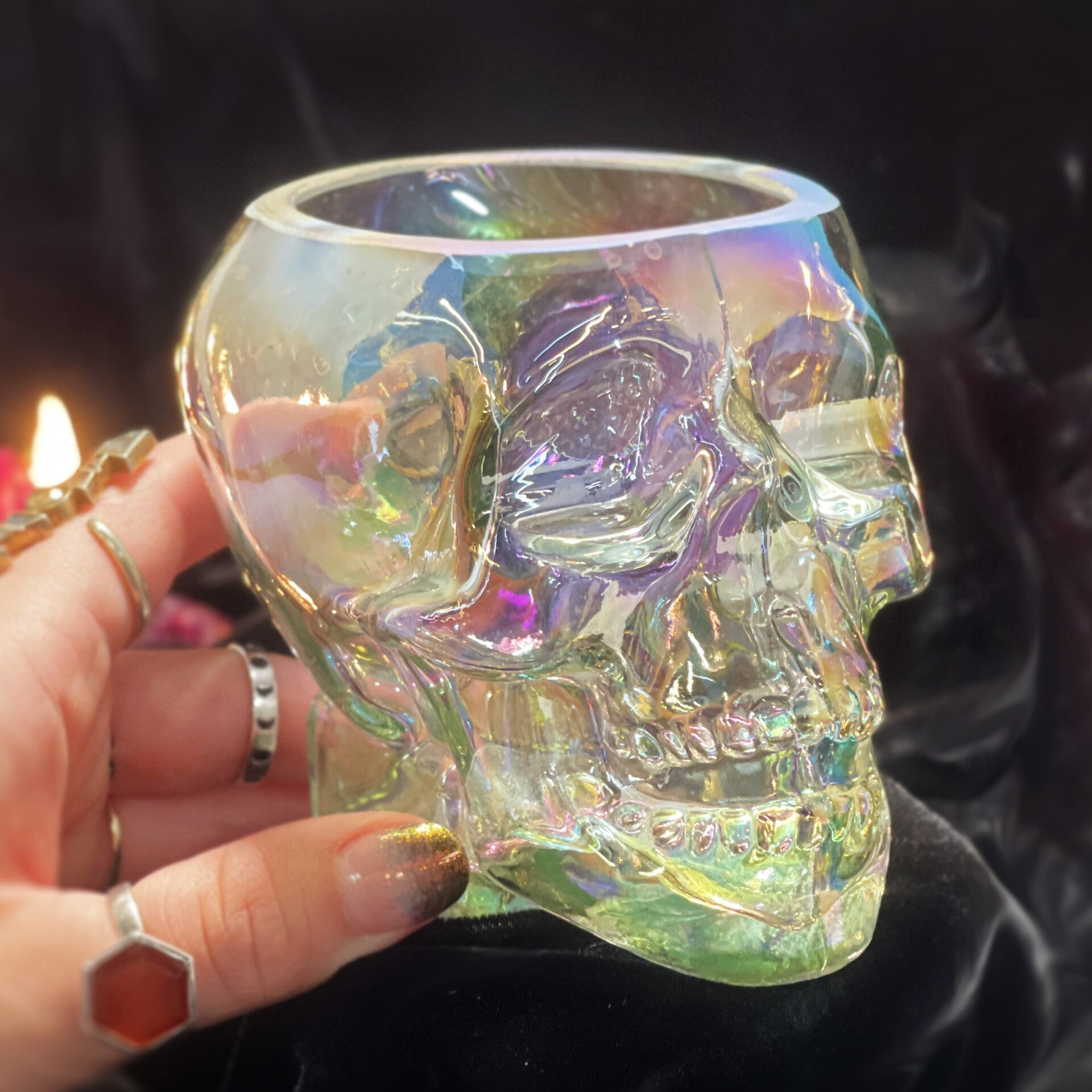 15oz Recycled Glass Skull Candle – Adorn + Garnish