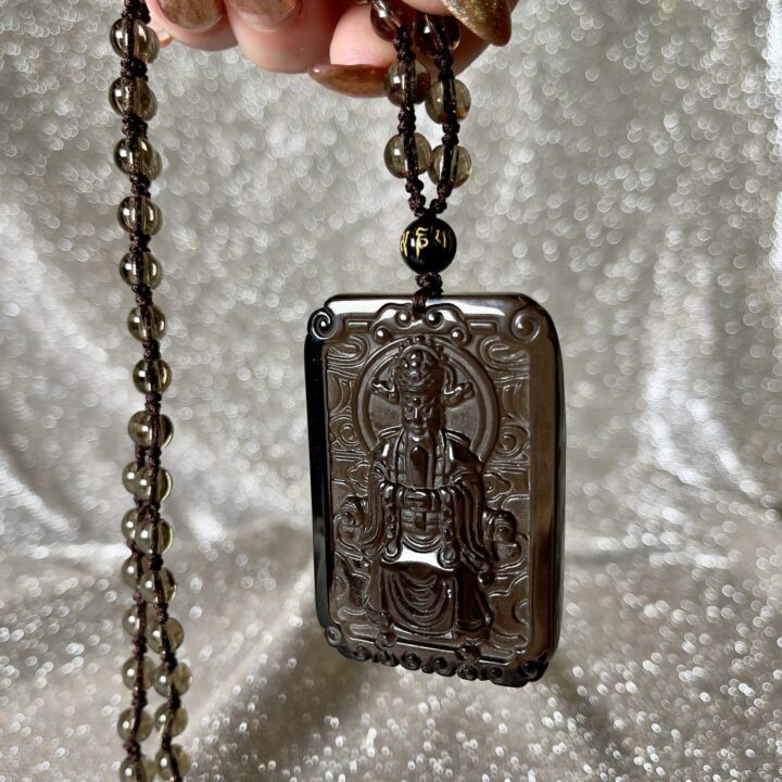 Ice Obsidian God of Wealth Necklace