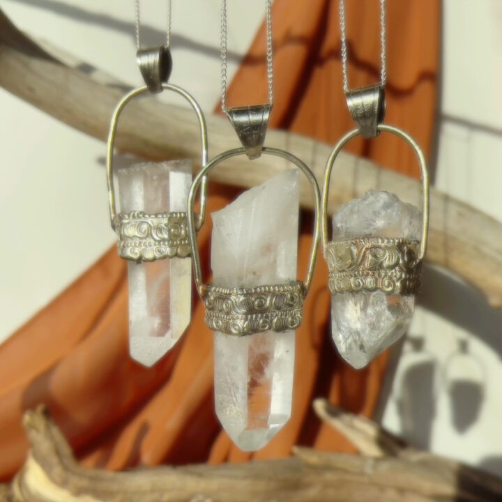 Tibetan Silver and Clear Quartz Point Pendant