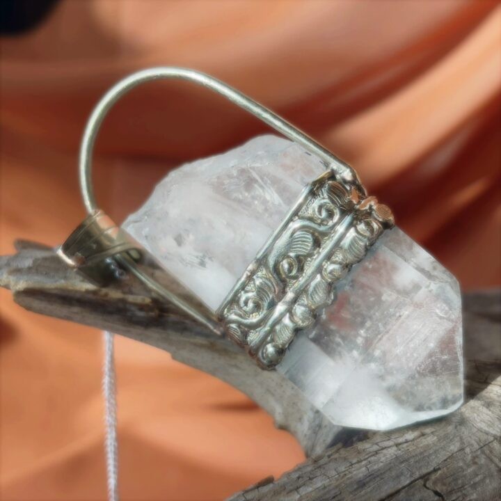 Tibetan Silver and Clear Quartz Point Pendant