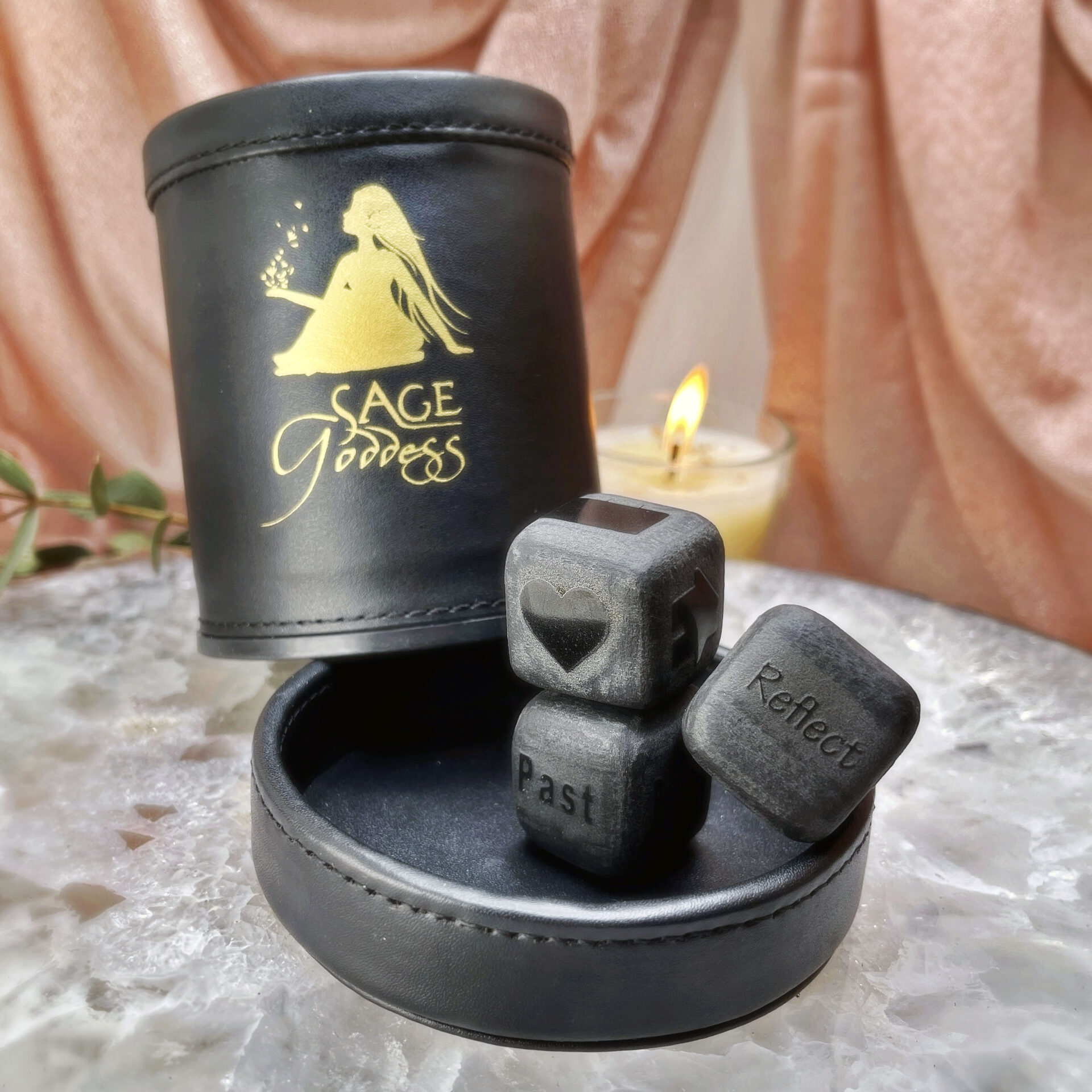 Image of Black Agate Divination Dice and Cup Set