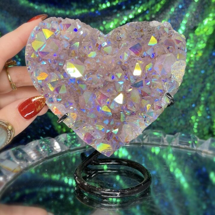 Angel Aura Amethyst Druzy Heart with Stand