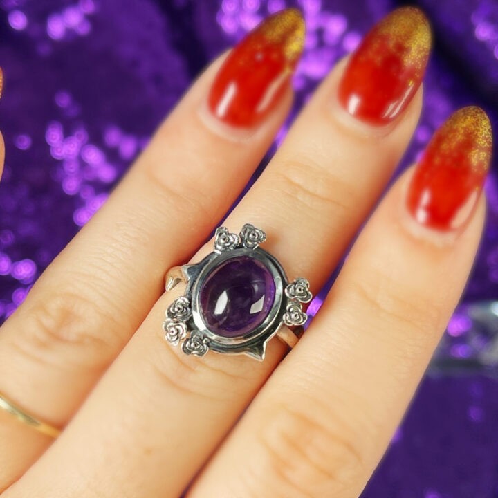 Amethyst with Roses Ring