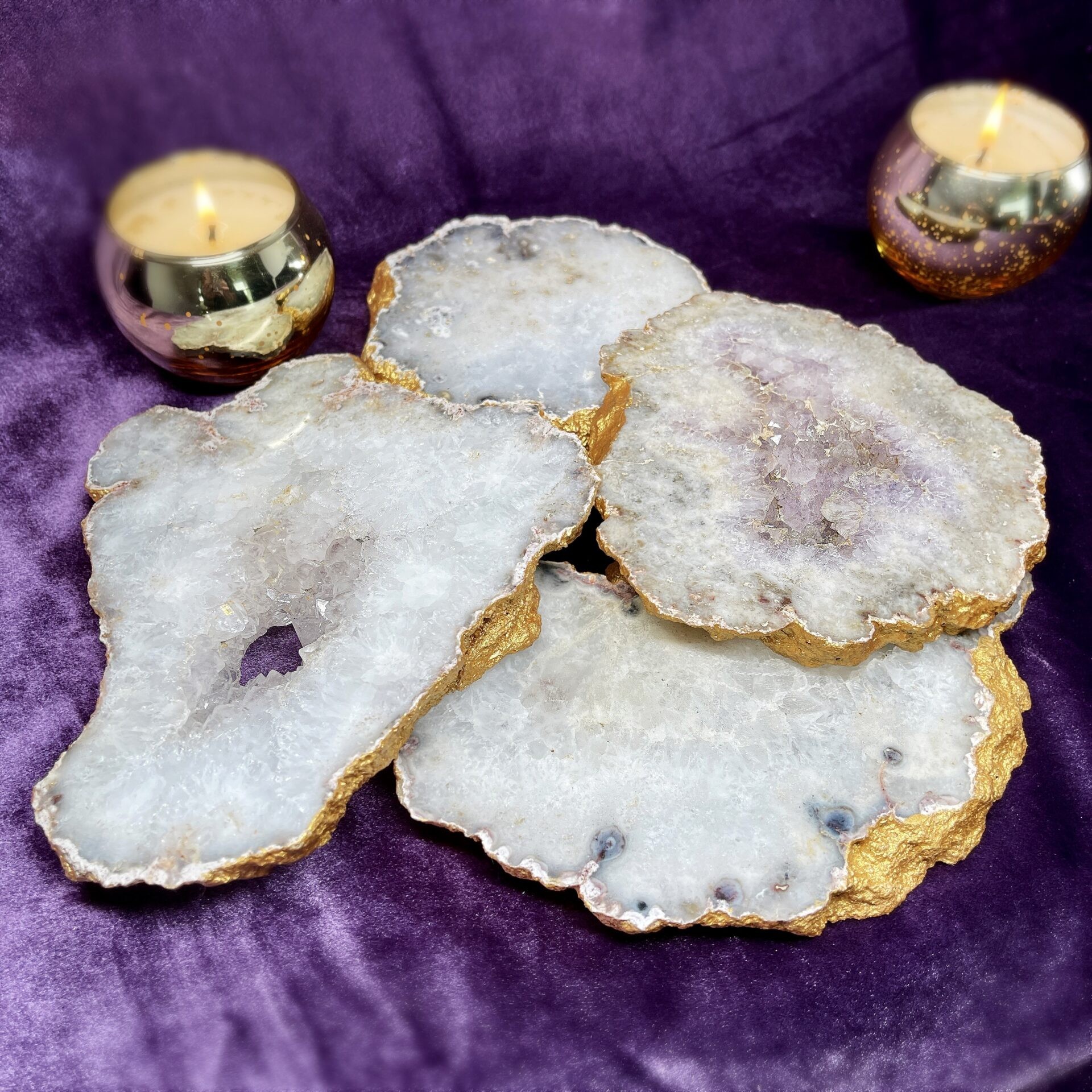 White Agate Stone Crystal Coasters White Coasters With Gold -  UK