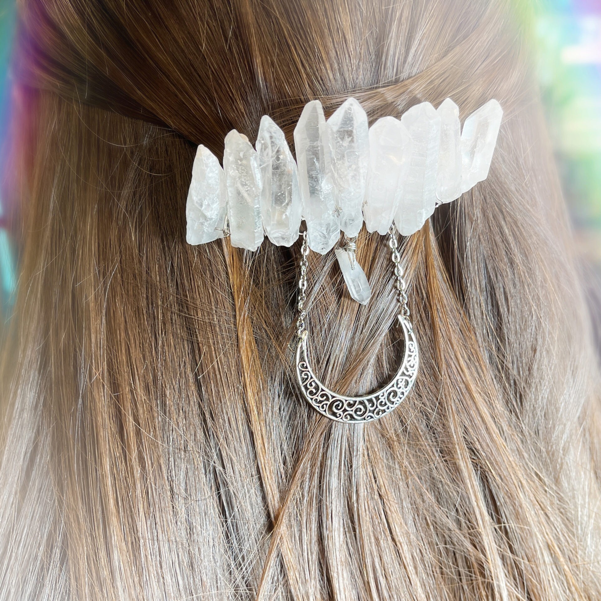 Sage Goddess Moon Magic Clear Quartz Hairclip for lunar radiance