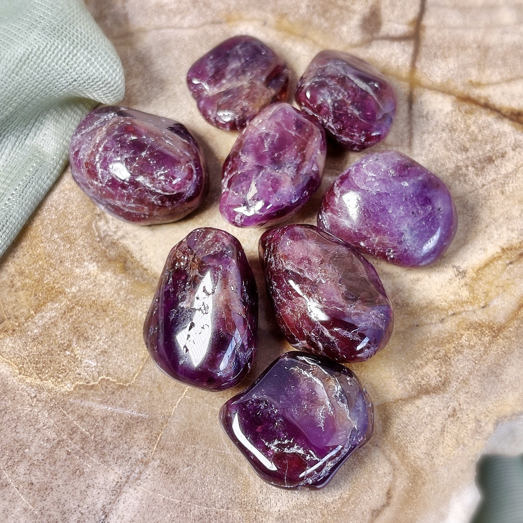 Rhodolite Garnet in Quartz & Schist Natural Tumbled Stone - One