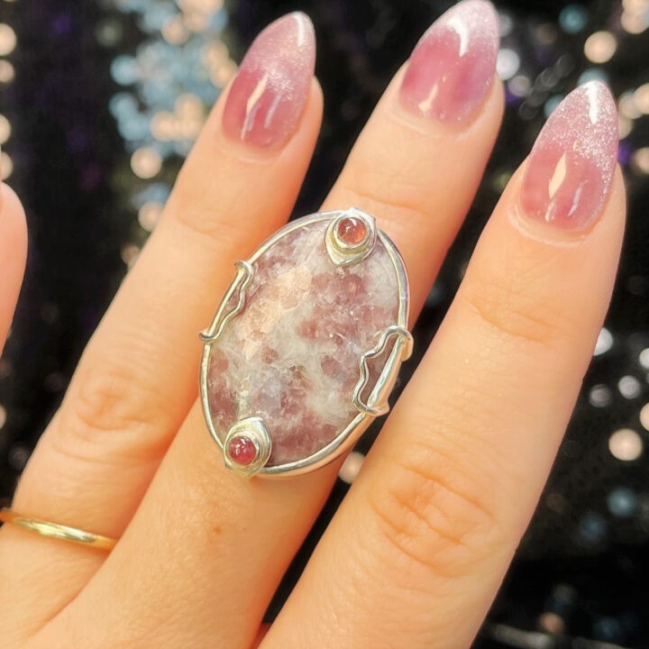 Lepidolite with Pink Tourmaline Ring