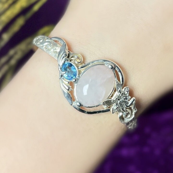 Rose Quartz, Blue Topaz, and Aquamarine Bangle Bracelet