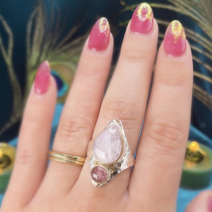 Ultra Heart Healing Kunzite and Pink Tourmaline Ring