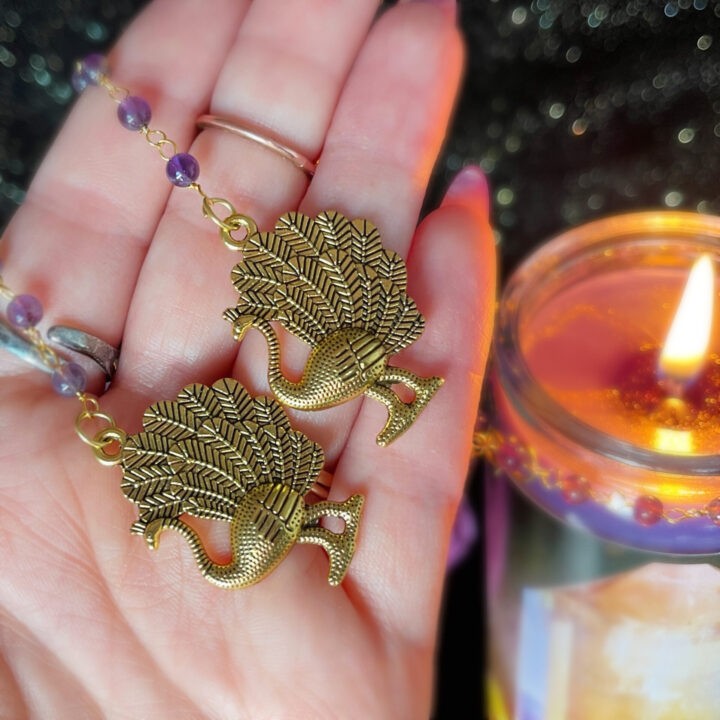 Athenas Abundance Intention Candle with Peacock Lariat