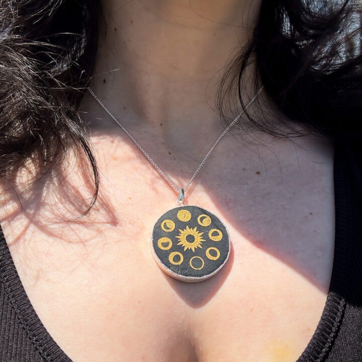 Moon Phase Black Obsidian Pendant