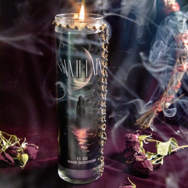 Samhain Intention Candle with Black Obsidian Lariat