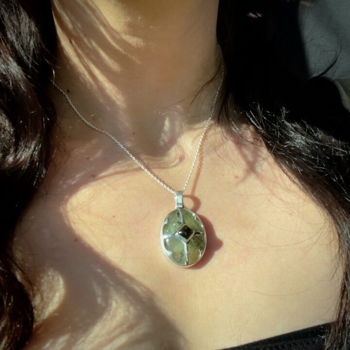 Prehnite with Epidote and Green Tourmaline Pendant