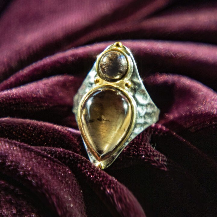 Ultra Grounding Smoky Quartz and Bronzite Ring