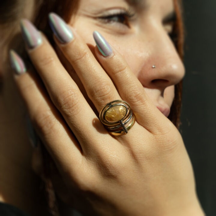 Transit of Transformation Golden Rutilated Quartz Ring