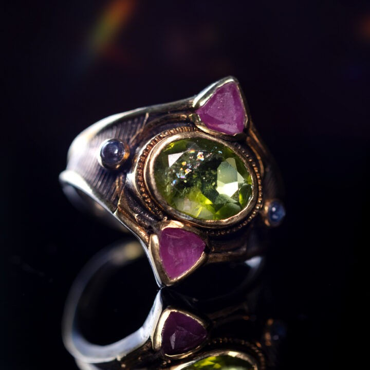 Peridot, Ruby & Blue Sapphire Ring