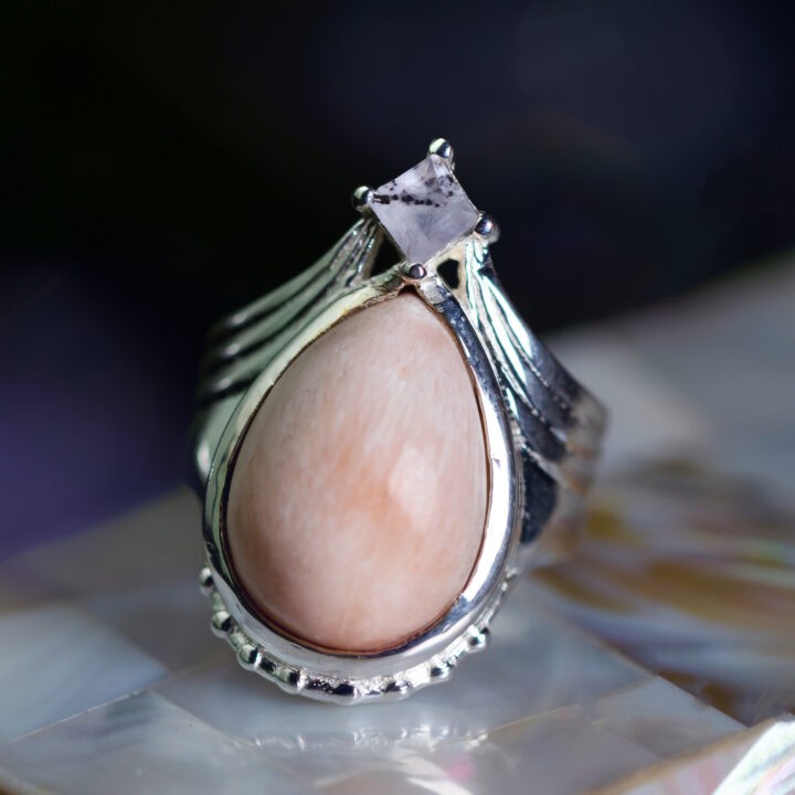 Pink Scolecite & Super 7 Ring