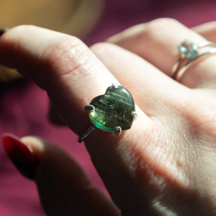 Green Lepidolite Heart Ring